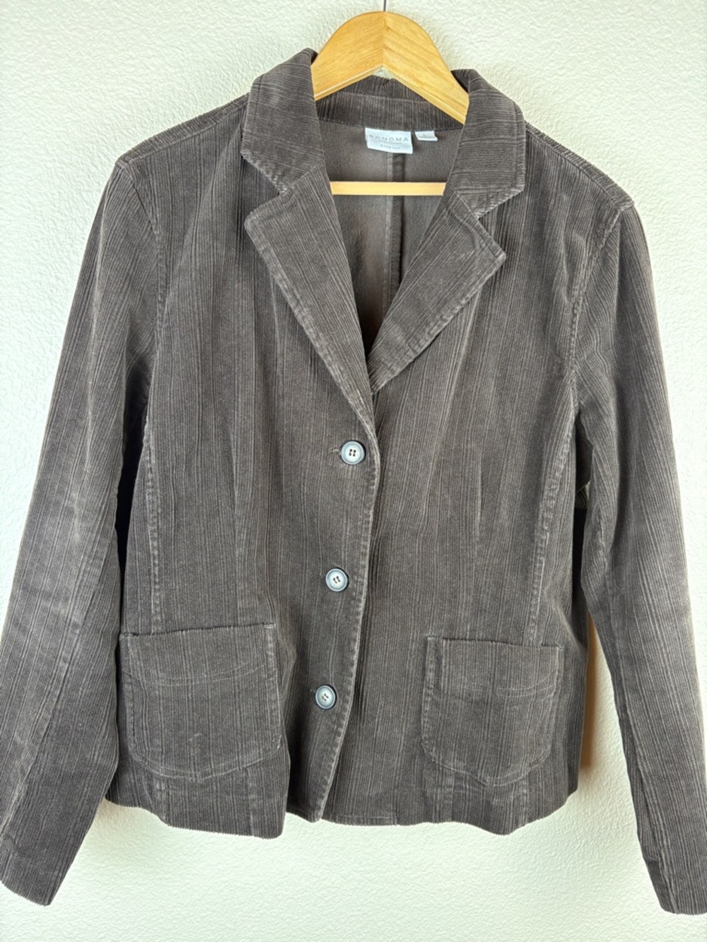 Sonoma Life+Style Women’s Dark Brown Corduroy Stretch Blazer Jacket Vented L